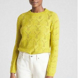 Gap Pointelle Crew Neck Sweater Soft Bubble Sleeve Citron